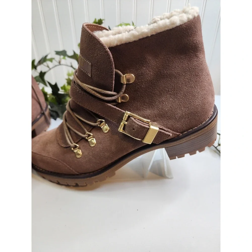 Sporto Woman's Katie Tan Suede Boots w. Brass Buckle Sz 12 M